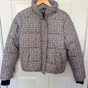 Elegant Tweed Puffer Jacket - Black and White